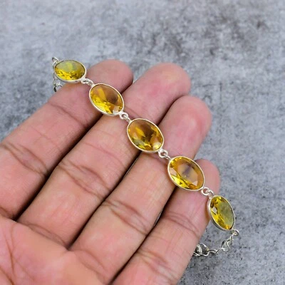 黄水晶宝石手工制作 925 纯银链式手链珠宝礼物送给她 — 第 1/4 张图片