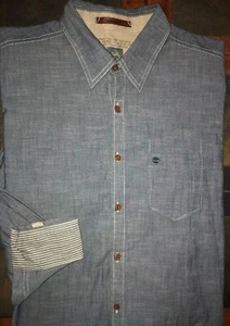 Mens Timberland Special Wash Long Sleeve Blue Button Front Shirt Size XL - Picture 1 of 2