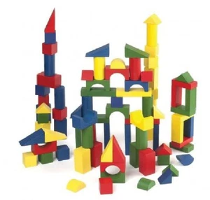 Bloques/ladrillos de madera de colores 100 piezas para niños construyen juego en forma de edificio - Imagen 1 de 1