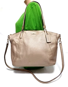 COACH KELSEY METALLIC PEBBLED LEATHER SATHEL SHOULDER HANDBAG F34494 - Picture 1 of 13