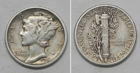 X4798 1918-S Mercury Dime 10c, XF, Tough Date Cover