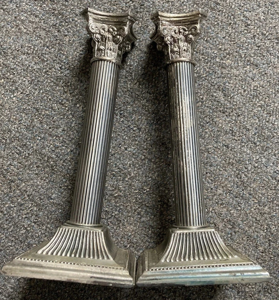 Antiguo par de candelabros de columna con placa de plata Towle WA Corinthian años 80 Foto 1 de 4