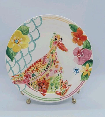 Pier 1 Imports Easter Spring Duck Floral Colorful Salad Plate 8.75" (1) - Image 1 of 4