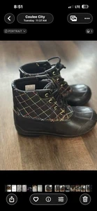 Sperry Rainbow Lace Up Duck Boots Waterproof Black Girls Youth Little Kids 3 - Picture 1 of 6