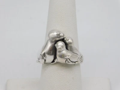 ANEL RARO DESIGNER KABANA PRATA ESTERLINA SELO FIGURATIVO FAMÍLIA TAMANHO 8 - Imagem 1 de 4