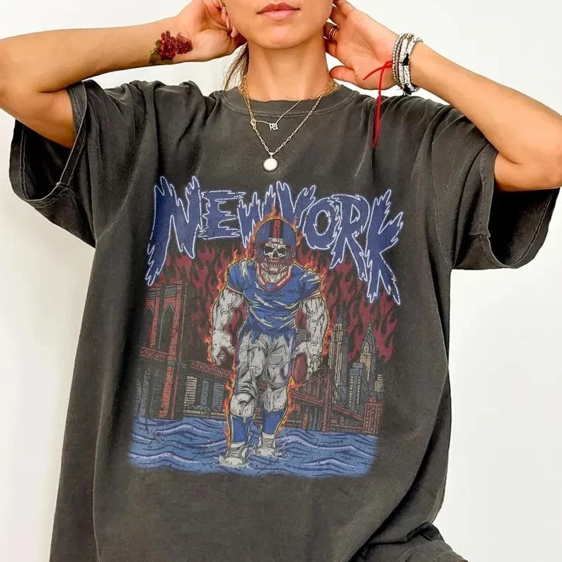 New York Giants Football Skull Vintage NFL short sleeve charcoal shirt VK01440 - Image 1 of 1