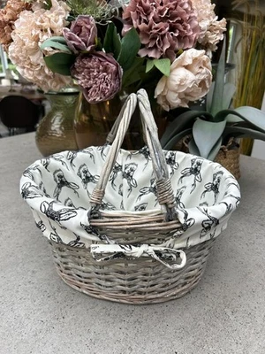 Grey Wicker Shopper Shopping Basket with Stag Liner Fold Flat Handles - Image 1 of 4