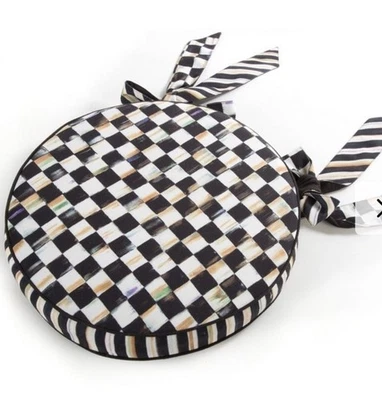 Mackenzie Childs 15” Wide Courtly Check Round Stool Cushion - Image 1 of 3