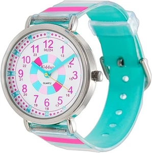 *Neu mit Etikett* Kiddus Mädchen/Kinderuhr ~ Alter 6-12 ~ Analog Time Teacher ~ Pink/Aqua - Bild 1 von 2