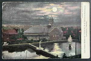 Clay Street Reservoir bei Nacht, Kirche, Lynchburg Virginia VA Vintage Postkarte - Bild 1 von 2