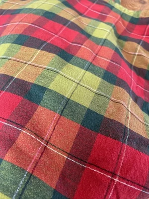 72” Round Christmas Plaid Tablecloth Classic Rich Colors Nice Crate And Barrel - Image 1 of 4