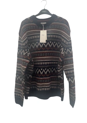 M&S COLLECTION MENS LAMBSWOOL BLEND FAIR ISLE CREW NECK JUMPER(Navy Mix) - Image 1 of 4