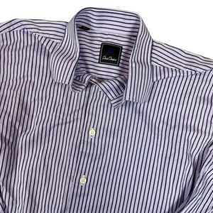 David Donahue Men's Purple Black Stripe Dress Shirt Size 16 1/2 32/33 - Picture 1 of 6