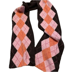 J Crew Wollschal braun rosa Argyle Strick kuschelig adrett klassisch Winter 56x6 - Bild 1 von 6