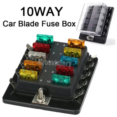 10 Way Circuit Standard ATO ATC Blade LED Fuse Box Block Holder Spade Terminals - Image 1 of 4