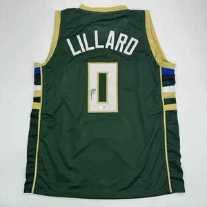 Autographed/Signed Damian Lillard Milwaukee Green Basketball Jersey BAS COA #2 - Picture 1 of 4