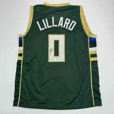 Autographed/Signed Damian Lillard Milwaukee Green Basketball Jersey BAS COA #2 - Image 1 of 4