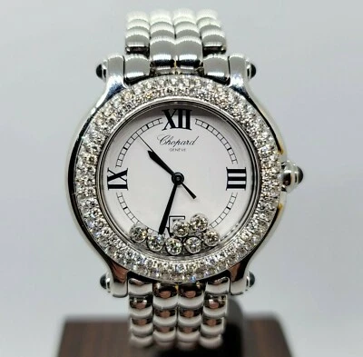 Reloj Chopard Happy Sport 7 diamantes flotantes con bisel de diamantes de 2 filas de 32 mm $17,400 Foto 1 de 4