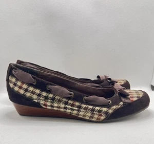 Sperry Wedge Heel Women Shoes Size 7.5M Brown Plaid Bow - Picture 1 of 10