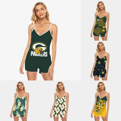 Green Bay Packers Womens Beach Jumpsuit V-Neck Tank Tops Rompers Swimsuit Gift Cover