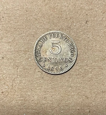 Puerto Rico - 1896 Silver 5 Centavos - Scarce Cover