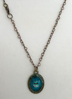 A Resin & Owl Charm Oval Bezel Pendant on an 18" Copper Coloured Heart Chain