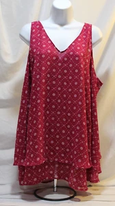 Lane Bryant Women's 20 Cranberry Floral Print Sleeveless V-neck Sheer Top Flowy - Picture 1 of 11