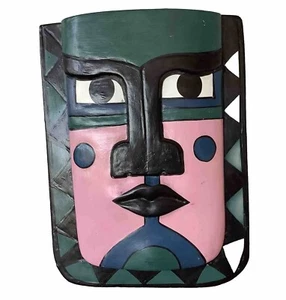 Masque Bois Peint Ethnique Naïf Couleurs Pop Vintage Années 1990 - Picture 1 of 4