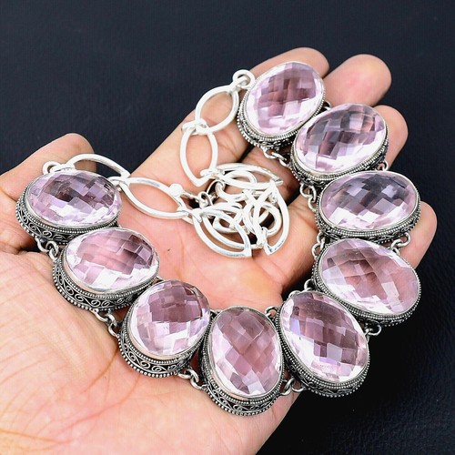 VETEMENTS Collana argento kunzite rosa argento sterling 925 fatta a mano collana pietre preziose 18''