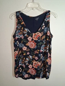 Loft Blouse Business Casual Sleeveless Floral Granny Traditional Blue Sz Medium - Picture 1 of 4