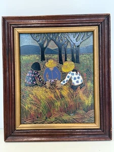 Vintage Yai Raja Thailand Art, Color Painted Wooden Art, Signed & Framed - Picture 1 of 4
