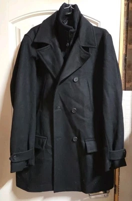 JF J. Ferrar Modern Fit Black Wool Blend Coat Mens Large T22 - Image 1 of 4