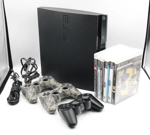 Consola delgada Sony PlayStation 3 PS3 con 3 cables de controladores ¡Lote de 6 juegos funciona! - Imagen 1 de 15