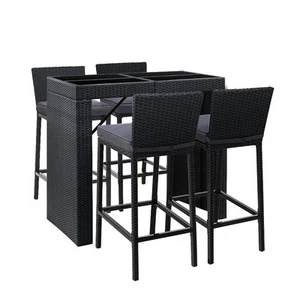 Gardeon 5-Piece Outdoor Bar Set Dining Table Stools Wicker Patio Setting - Picture 1 of 8