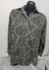 Etro Milano Shirt Men's 44 Grey Black Paisley Print Long Sleeve Made in Italy - Picture 1 of 6