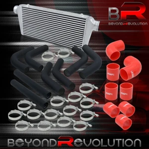 31"x12" Aluminum Intercooler 90° Elbow 3" Piping Kit Black + Clamps Couplers Red - Picture 1 of 6