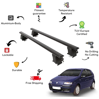 Juego de barras transversales de techo desnudo para FIAT Grande Punto 199 5 puertas 05-12 negro Foto 1 de 4