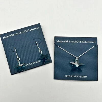 Juego de pendientes colgantes con gancho plateado colgante estrella de mar azul Swarovski Elements Foto 1 de 4
