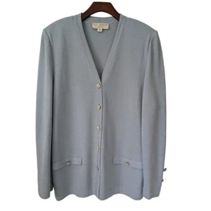 St. John Evening by Marie Gray Cardigan Rhinestone Buttons Size 10 Light Blue - Picture 1 of 9
