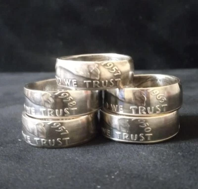 FRANKLIN HALF DOLLAR COIN RING.  90% SILVER.  SIZES 9 TO 14.  1948 TO 1963 - Image 1 of 4