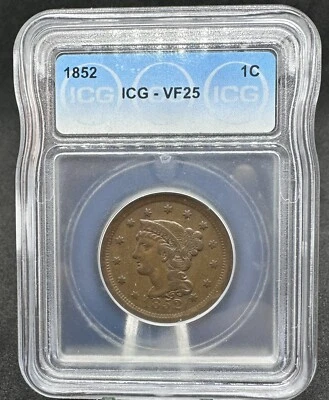 1852 Large Cent Rotated Reverse Die ICG VF25 - Image 1 of 2