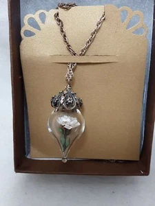 NIB New .925 Sterling Silver Glass Flower Pendant Necklace 17" Adj Chain Vtg 70s - Picture 1 of 7