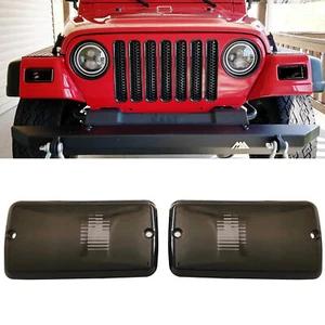 Pair For 1997-2006 Jeep Wrangler TJ Chassis Bumper Smoke Turn Signal Lights Lamp - Foto 1 di 9