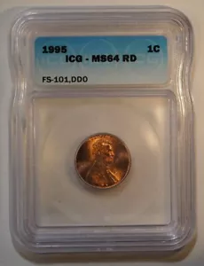 DDO 1995 doble matriz anverso, MS64, BU rojo Lincoln centavo error - Imagen 1 de 7