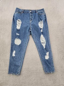 Forever 21 Jeans Womens 14 Plus Blue Denim Pants High Rise Skinny Ripped 38X28 - Picture 1 of 11