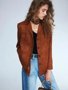 Brown Leather Trucker Jacket Women Pure Suede Size XS S M L XL XXL Custom - 245 - Picture 1 of 10