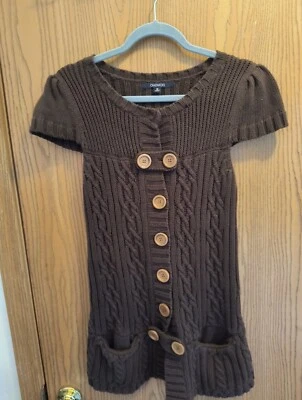 Chadwicks Cardigan Women's Medium Brown Cotton Cap Sleeve, Button Up, Y2K  Foto 1 de 4