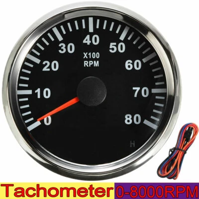 85mm Marine Boat Car Tachometer Boat Tachometer Gauge 0-8000RPM W/LCD Hourmeter - Image 1 of 4