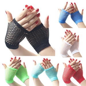 Fishnet Mesh Short Gloves Candy Colors Hollow Fingerless Mittens Punk Clubwear - Picture 1 of 23