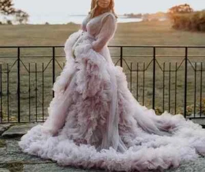 Wedding Dresses Maternity Bridal Ball Gowns for Photo Shoot Long Sleeves Ruffles - Picture 1 of 24